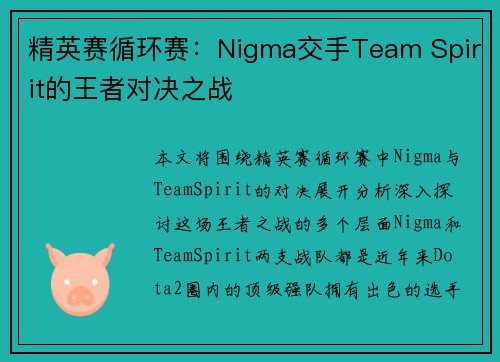 精英赛循环赛：Nigma交手Team Spirit的王者对决之战
